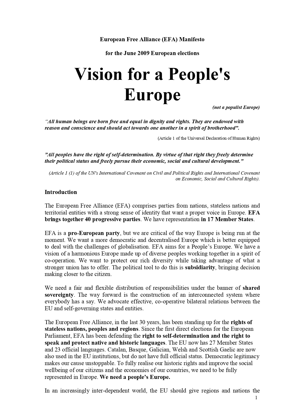 Cover for 2009: Vision for a People's Europe